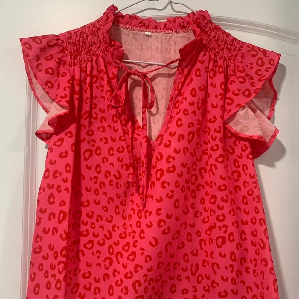 Red & Pink Leopard Print Blouse